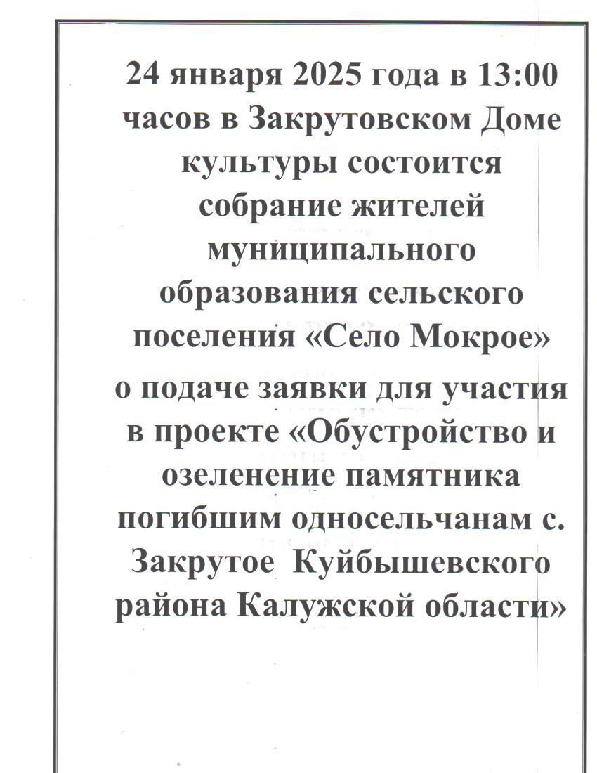  «Обустройство и озеленение памятника погибшим односельчанам с. Закрутое Куйбышевского района Калужской области&quot;.
